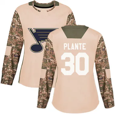 Camo Women's Jacques Plante Authentic St. Louis Blues Veterans Day Practice Jersey